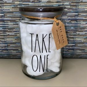 HP - Rae Dunn TAKE ONE Cotton Balls Glass Canister with Wooden Lid - NWT